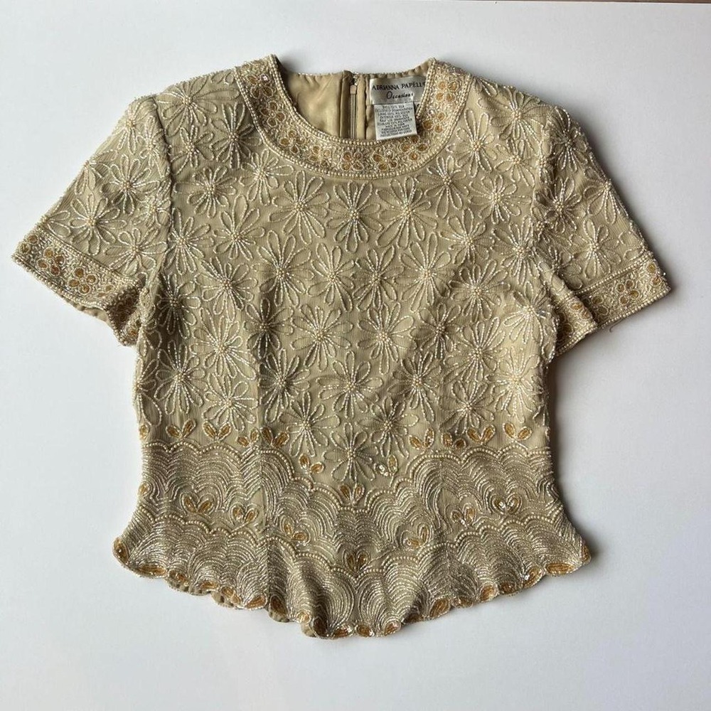 Vintage Adrianna Papell Silk Beaded Top